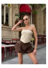 Straplez Desenli Triko Büstiyer Top - Yazlık Kadın Crop