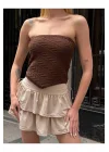 Straplez Desenli Triko Büstiyer Top - Yazlık Kadın Crop