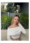 Madonna Yaka Gofre Kumaş Crop Bluz - Kadın Yeni Model