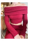 Madonna Yaka Gofre Kumaş Crop Bluz - Kadın Yeni Model
