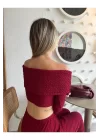 Madonna Yaka Gofre Kumaş Crop Bluz - Kadın Yeni Model