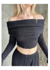Madonna Yaka Gofre Kumaş Crop Bluz - Kadın Yeni Model