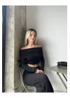 Madonna Yaka Gofre Kumaş Crop Bluz - Kadın Yeni Model