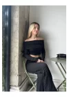 Madonna Yaka Gofre Kumaş Crop Bluz - Kadın Yeni Model