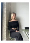 Madonna Yaka Gofre Kumaş Crop Bluz - Kadın Yeni Model