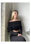 Madonna Yaka Gofre Kumaş Crop Bluz - Kadın Yeni Model