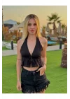 Kadın Pamuk Keten Sırt Dekolteli Halter Yaka Bağlamalı Crop Bluz