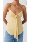 Önü Fiyonk Bağlamalı Asimetrik Askılı Crop Bluz