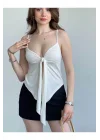Önü Fiyonk Bağlamalı Asimetrik Askılı Crop Bluz