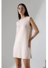 Kadın Krem Oversize Sıfır Kol Bisiklet Yaka Basic Günlük Içlik Tunik Viscon Kumaş