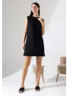 Kadın Siyah Oversize Sıfır Kol Bisiklet Yaka Basic Günlük Içlik Tunik Viscon Kumaş