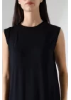 Kadın Siyah Oversize Sıfır Kol Bisiklet Yaka Basic Günlük Içlik Tunik Viscon Kumaş