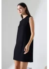 Kadın Siyah Oversize Sıfır Kol Bisiklet Yaka Basic Günlük Içlik Tunik Viscon Kumaş