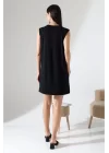Kadın Siyah Oversize Sıfır Kol Bisiklet Yaka Basic Günlük Içlik Tunik Viscon Kumaş