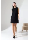 Kadın Siyah Oversize Sıfır Kol Bisiklet Yaka Basic Günlük Içlik Tunik Viscon Kumaş