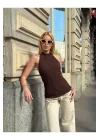 Halter Yaka Sırt Dekolteli Crop Bluz