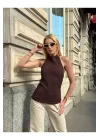 Halter Yaka Sırt Dekolteli Crop Bluz