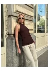 Halter Yaka Sırt Dekolteli Crop Bluz