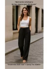 Kadın Yüksek Bel Bağcıklı Dökümlü Rahat Günlük Pantolon Belmando Kumaş Oversize