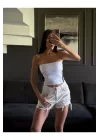 Straplez Spor Crop Bluz Yanı Şeritli