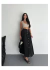 Kadın Önden Düğmeli Poplin Kumaş Yazlık Etek - Oversize Spor Model