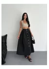 Kadın Önden Düğmeli Poplin Kumaş Yazlık Etek - Oversize Spor Model