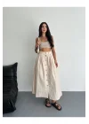 Kadın Önden Düğmeli Poplin Kumaş Yazlık Etek - Oversize Spor Model