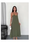 Kadın Askılı Ayrobin Uzun Elbise Cepli Oversize Model Sırtı Açık Göğüs Dekolteli - Yazlık