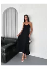 Kadın Askılı Ayrobin Uzun Elbise Cepli Oversize Model Sırtı Açık Göğüs Dekolteli - Yazlık