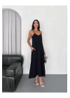 Kadın Askılı Ayrobin Uzun Elbise Cepli Oversize Model Sırtı Açık Göğüs Dekolteli - Yazlık