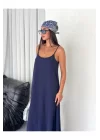 Kadın Askılı Ayrobin Uzun Elbise Cepli Oversize Model Sırtı Açık Göğüs Dekolteli - Yazlık