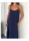 Kadın Askılı Ayrobin Uzun Elbise Cepli Oversize Model Sırtı Açık Göğüs Dekolteli - Yazlık