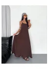 Kadın Askılı Ayrobin Uzun Elbise Cepli Oversize Model Sırtı Açık Göğüs Dekolteli - Yazlık