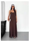 Kadın Askılı Ayrobin Uzun Elbise Cepli Oversize Model Sırtı Açık Göğüs Dekolteli - Yazlık