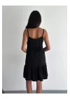 Kadın Askılı Eteği Kloş Mini Yazlık Elbise %100 Organik Pamuk