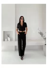 Kadın Keten Crop Gömlek ve Pantolon Takım Yazlık Şık ve Trend
