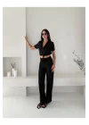 Kadın Keten Crop Gömlek ve Pantolon Takım Yazlık Şık ve Trend