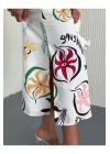 Kadın Desenli Gömlek Yaka Düğmeli Poplin Kumaş Yandan Yırtmaçlı Elbise Midi Boy