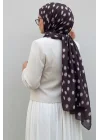 Kadın Kahverengi İkat Puantiye Desenli Pamuklu Soft Dokulu Mevsimlik Tesettür Şal