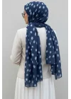 Kadın Lacivert Ceylan Desenli Pamuklu Soft Dokulu Mevsimlik Tesettür Şal
