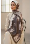 Kadın Toprak Tonları Ebruli Desenli Çerçeveli Pamuklu Soft Dokulu Mevsimlik Şal