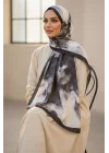 Kadın Siyah Krem Ebruli Desenli Çerçeveli Pamuklu Soft Dokulu Mevsimlik Şal