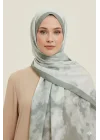 Kadın Açık Yeşil Ebruli Desenli Çerçeveli Pamuklu Soft Mevsimlik Tesettür Şal