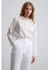 Kadın Beyaz Fisto İşlemeli Dantel Garnili Hakim Yaka Pamuklu Pinterest Gömlek Bluz