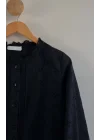 Kadın Siyah Fisto İşlemeli Dantel Garnili Bisiklet Yaka Pamuklu Pinterest Gömlek Bluz