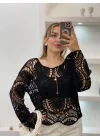 Kadın Siyah Crochet Örgü Desenli Ajurlu Transparan Dantel Triko Pinterest Bluz