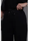Kadın Siyah Yüksek Bel Bağlamalı Bol Paça Dökümlü Yumuşak Modal Kumaş Pantolon