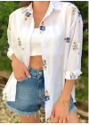 Kadın Beyaz Renkli Çiçek Nakışlı Oversize Pamuk Keten Gömlek