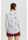 Kadın Beyaz Minyatür İnsan Figürlü Nakışlı Pamuk Keten Gömlek