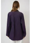 Kadın Bordo Oversize Geniş Kollu Tek Cepli Uzun Keten Gömlek
